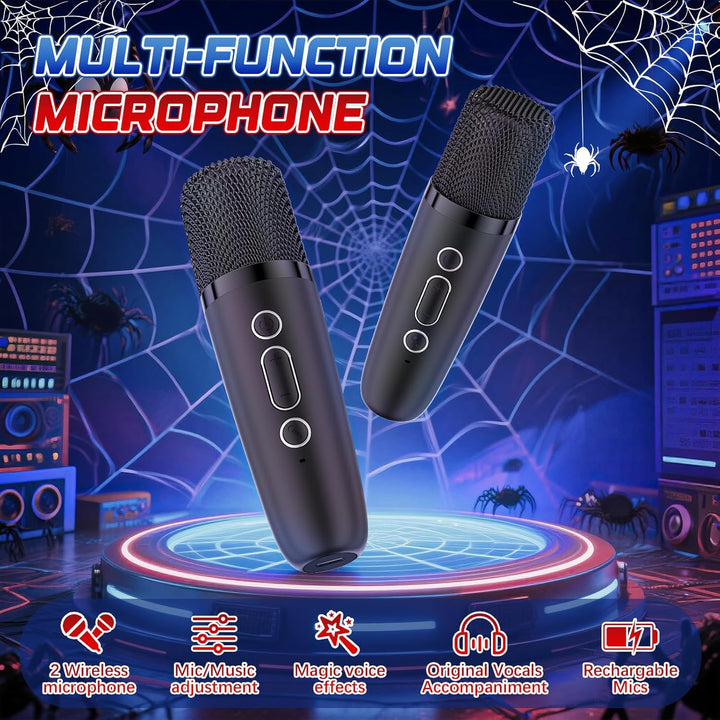 Spider Karaoke Maschine Kinder mit 2 Bluetooth Mikrofon - Weihnachts Geschenke Spielzeug für Mädchen