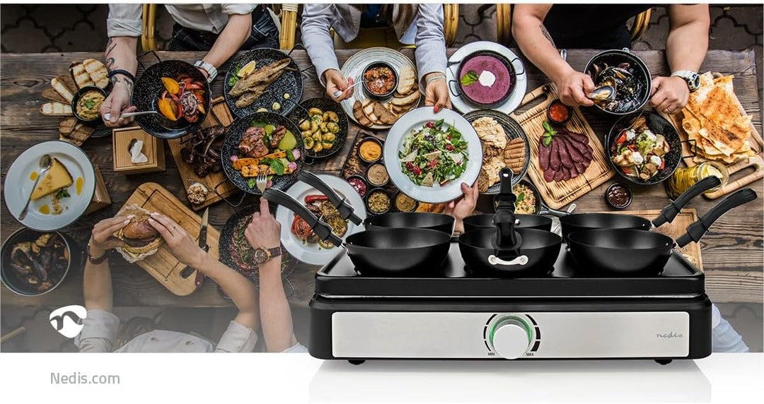 Nedis Party-Wok-Set | Grill | 6 Personen | Spatel | Zemperatureinstellungen | Antihaft-Beschichtung