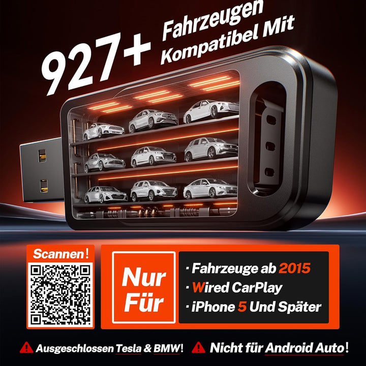 for Apple Carplay Wireless Adapter, 3X Autoverbindung, Keine Latenz, Plug&Play, Wireless Carplay Ada