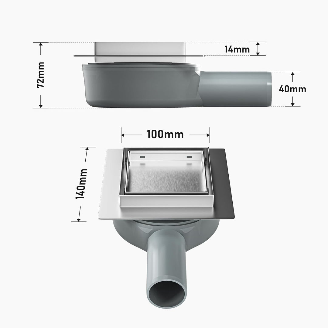 Duschrinne Quadrat 10 * 10cm, 360° Siphon mit Geruchsstop und Haarsieb 2 in1 Befliesbar Edelstahl Ab