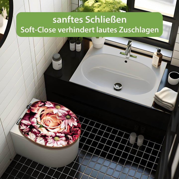 banjado Design WC Sitz Bambus Absenkautomatik 45,8x37,5cm - Toilettendeckel mit Absenkautomatik Holz