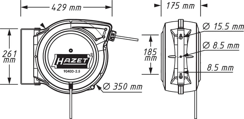 HAZET Kabeltrommel 9040D-2,5, Leitungslänge: 20 m, Anschlussleitung: 1,5 m, mit "Stop at any point"