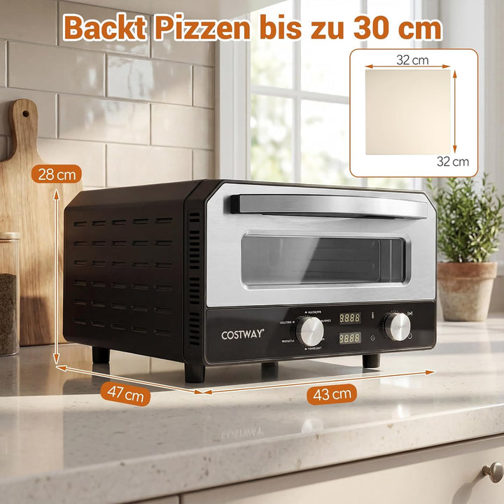 COSTWAY Elektrischer Pizzaofen, Pizza Oven erhitzt bis zu 400℃, Pizzamaker mit 6 Voreinstellungen &