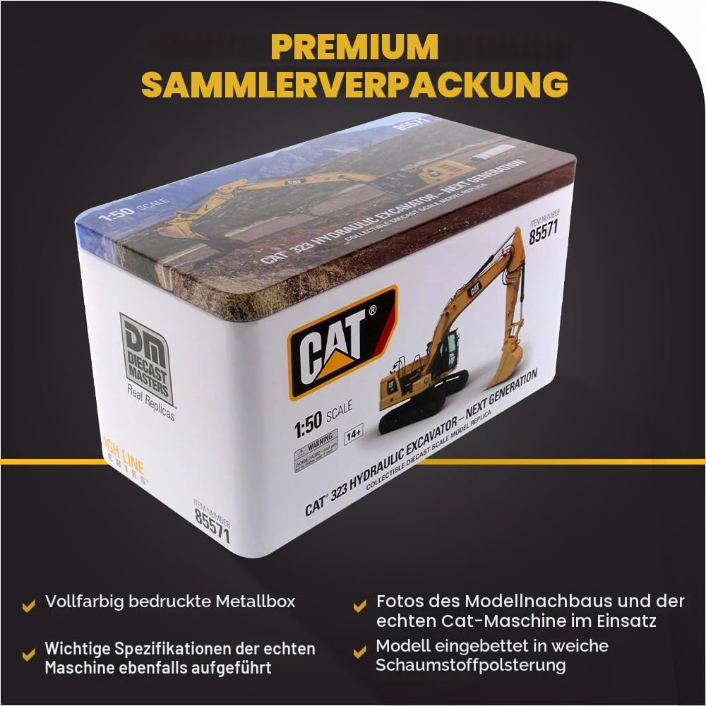 Diecast Masters 85571 - Caterpillar Bagger 323, Massstab 1:50, ca. 18,3 x 6,3 x 8 cm, ab 14 Jahren