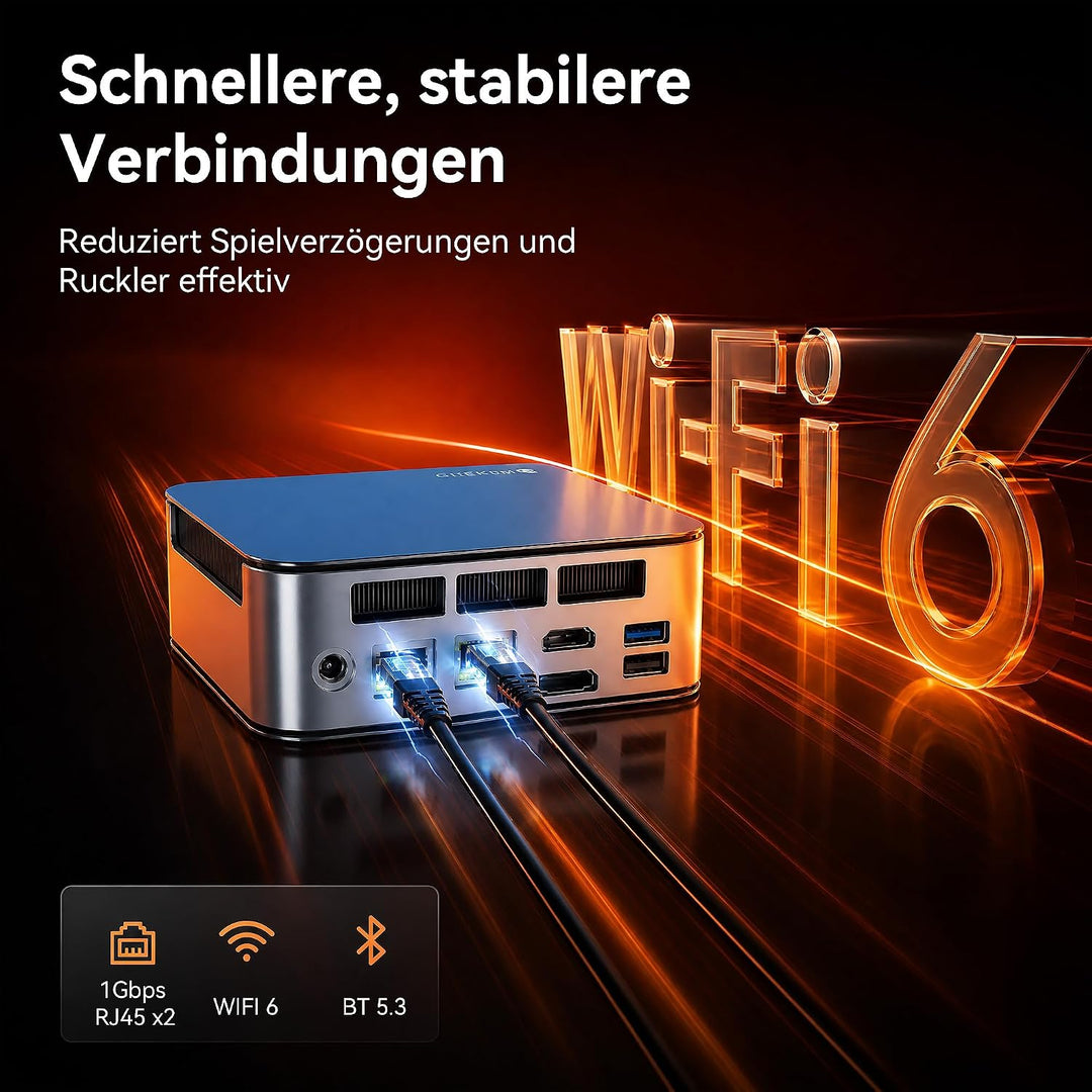 Glorlin GT103 Mini PC,16GB LPDDR5(6400/MHz),AMD Ryzen 5 6600H(overtreft R7-7730U, Bis zu 4.5GHz), 1T