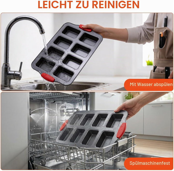 Hejo 2 Stück Mini Brötchen Backform, 8 Mulden Aus Karbonstahl Mini-Kastenform mit Silikongriff, BPA-