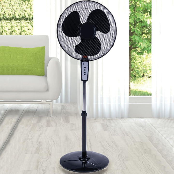 BAKAJI Standventilator mit Fernbedienung, runder Sockel, 40-cm-Flügel, 3 Oszillationsgeschwindigkeit