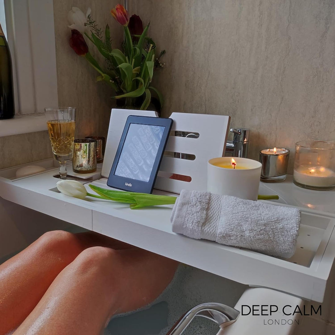 Deep Calm Badewannenablage - Verstellbares Bambus-Badewannenbrett - rutschfeste Badewannenablage Pas