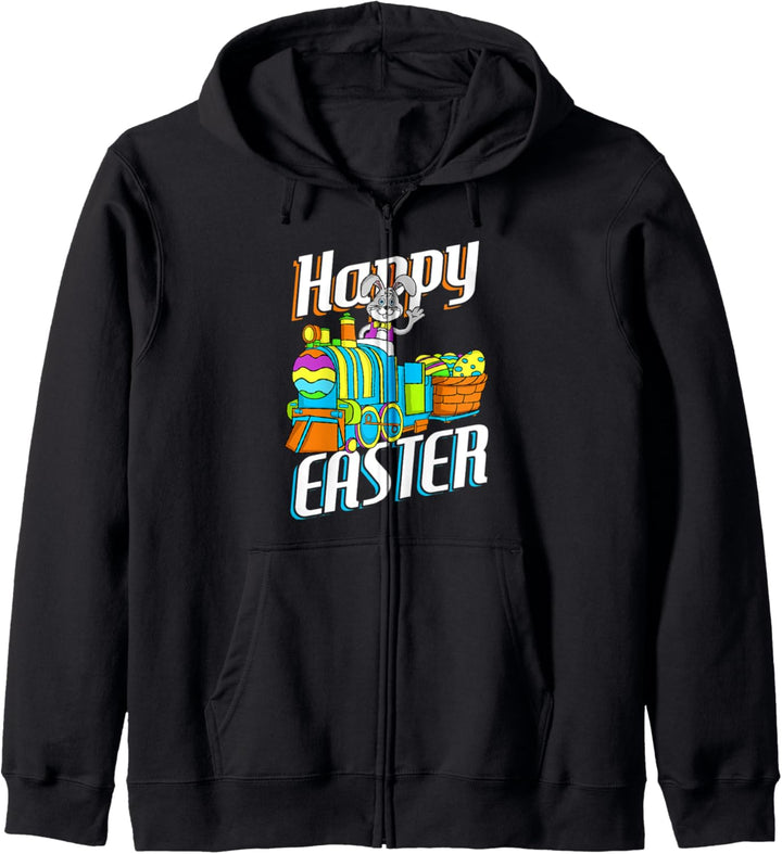 Frohe Ostern Kaninchen Hase Ei jagen Zug Korb Geschenk Kapuzenjacke