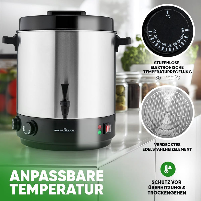 ProfiCook® 2in1 Heissgetränke- & Einkochautomat | 32L Tank | Warmhaltefunktion | Timer | 2100W | 30°