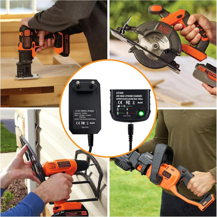 Li-ion Akku Ladegerät Ersatz LCS1620 Kompatibel mit Black & Decker Lithium-Akku 10,8V/14,4V/20V, LB2