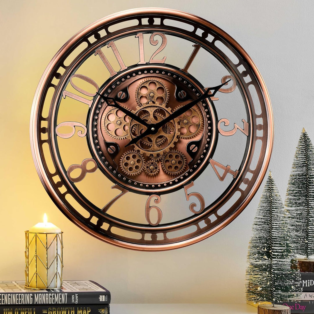Samilito Wanduhr mit echtem Bewegungsgetriebe Zahnrädern römische oder arabische Ziffern (Arabische