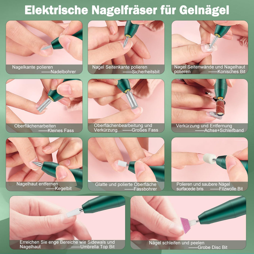 Nagelfräser Set Elektrisch,NAILGIRLS 11 in 1 Aufladbare Professional Electric Nail Drill Machine,Pro