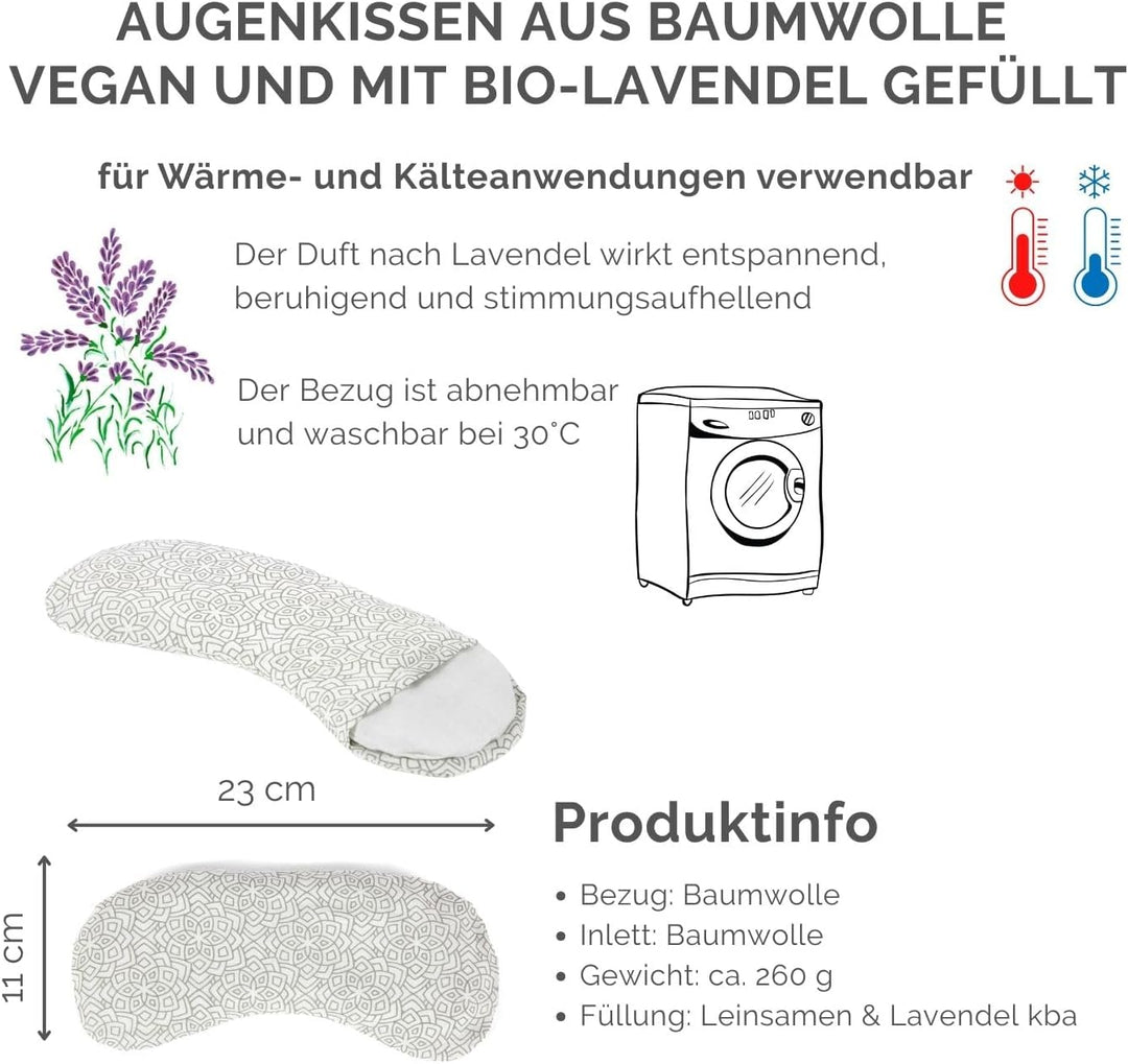 Bodhi Weiches Augenkissen aus Baumwolle | Füllung aus Bio-Leinsamen & Bio-Lavendel | Vegan | Warm un