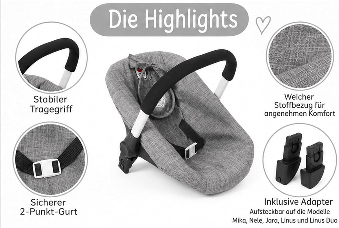 Bayer Chic 2000 Puppen-Autositz mit Adapter für den Puppenwagen Jeans grau