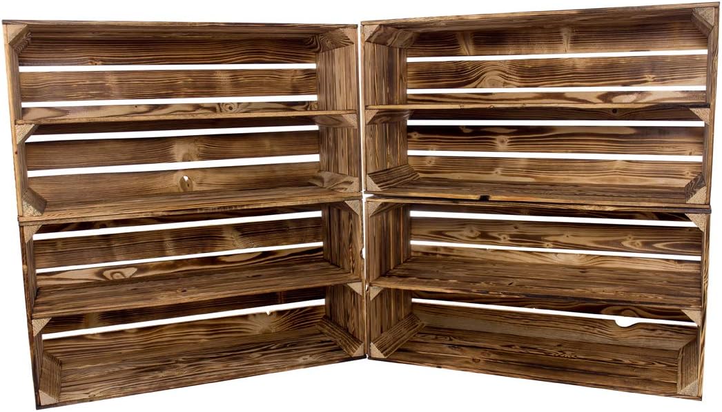 Kontorei® grosses geflammte/verbrannte Schuhregal 68x40x30cm 12er Set Regal Obstkiste Ablage Wandreg