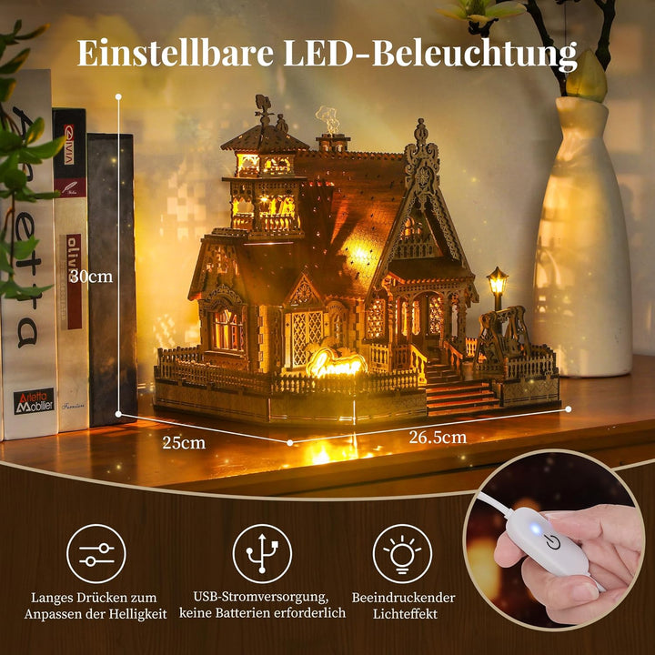 FUNPOLA LED 3D Holzpuzzle für Erwachsene - DIY Miniatur-Bausatz mit LED-Blitz - Erwachsene 3D Handma