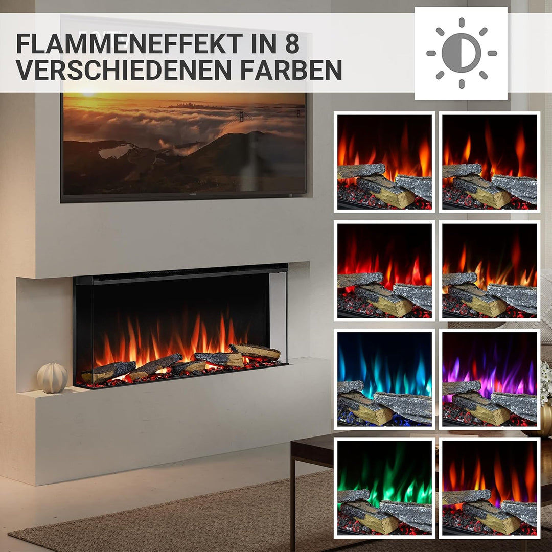 CrownFlame Athena 36" Elektrokamin - Elektrischer Einbaukamin mit Heizung - realistischer 3D-Flammen