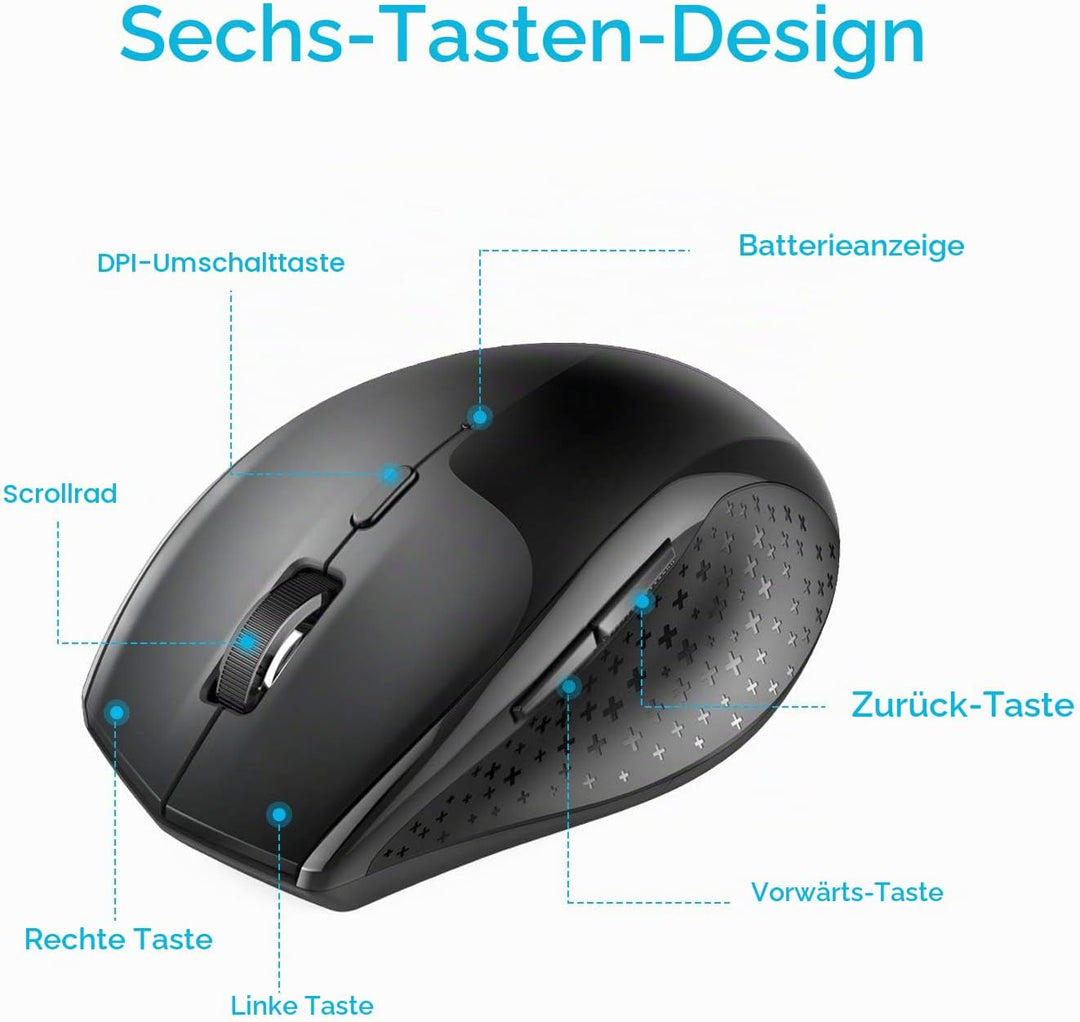 TECKNET Bluetooth Maus, 3200 DPI Kabellose , 24 Monate Batterielebensdauer, Mouse 6 Verstellbare Lev