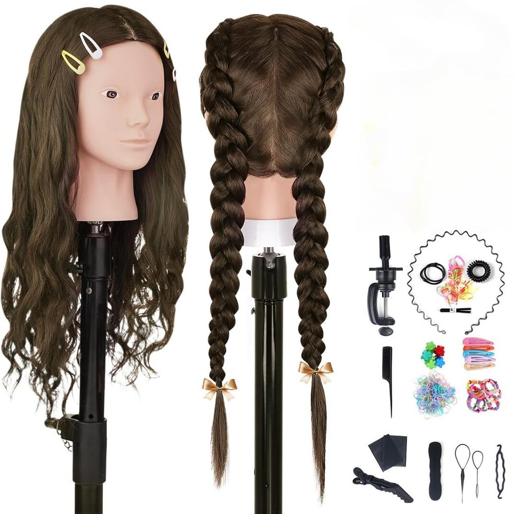 Frisierkopf Echthaar, TopDirect 66cm/26 Zoll 70% Echtes Haar Ubungskopf Friseur Trainingskopf mit Fl
