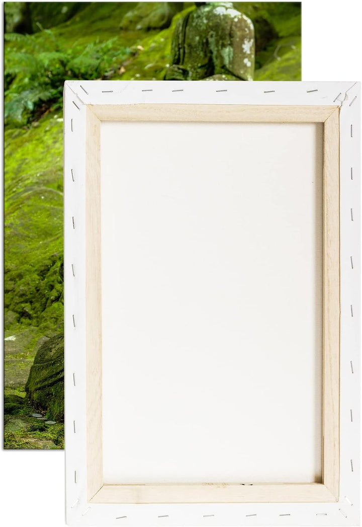 deyoli moosbedeckte Buddha Statue im Format: 80x60 als Leinwandbild, Motiv fertig gerahmt auf Echtho