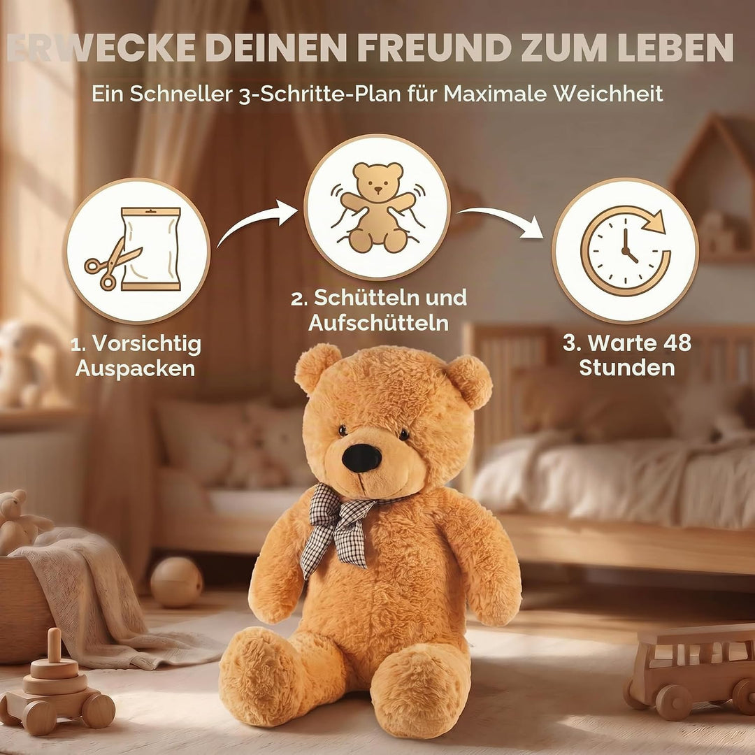Feluna Riesen Teddybär XXL Kuschelbär 120 cm gross Plüschbär - Original Teddy Bär mit Schleife Hellb