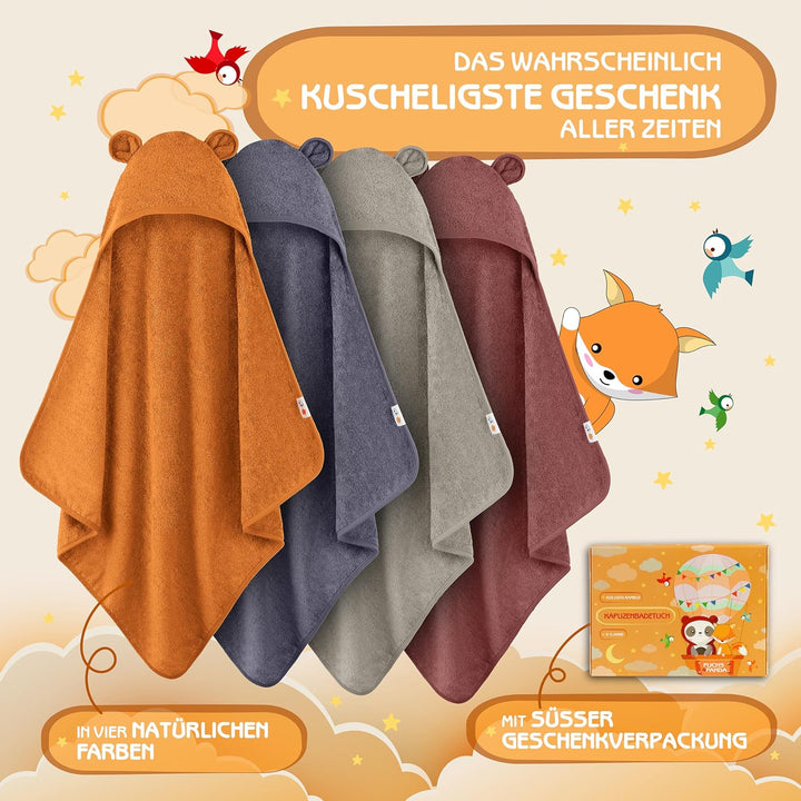Fuchs&Panda Kapuzenhandtuch Baby EXTRA dick, warm & weich | 75x75cm Babyhandtuch mit Kapuze (100% Ba
