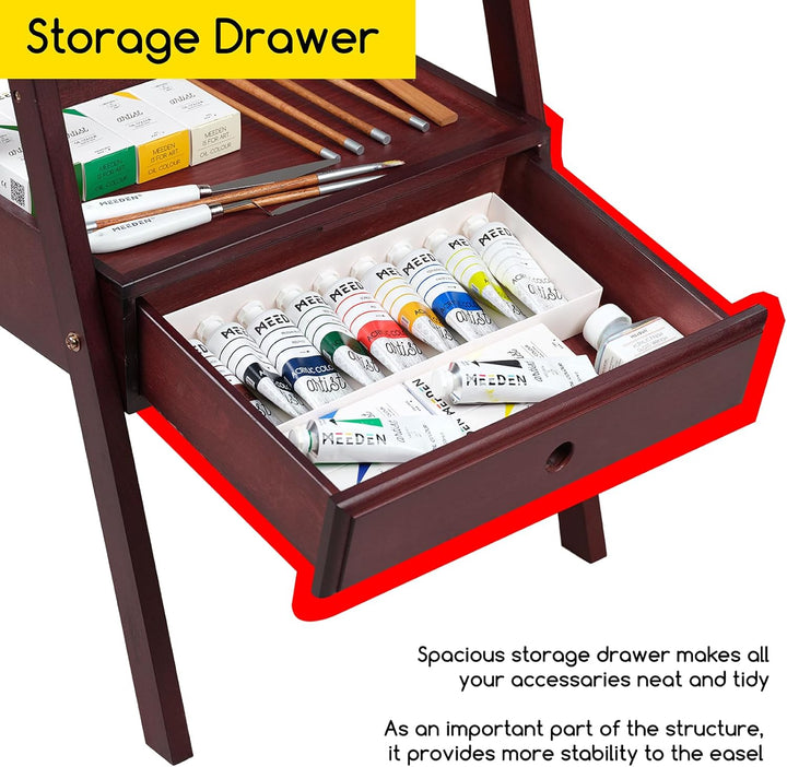 MEEDEN Staffelei Holz Gross mit Aufbewahrungsschublade, Verstellbarer Leinwand Ständer aus deutsche