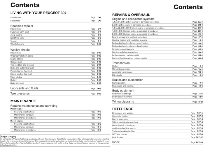 Peugeot 307 (01 - 08) (Y to 58 reg) Petrol & Diesel, Taschenbuch