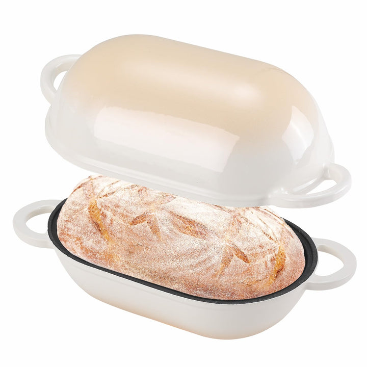 Gusseisen Brotbackform mit Deckel, 28 cm Emaille Gusseisen Topf Brot Backen, Bräter mit Deckel 5,5 L