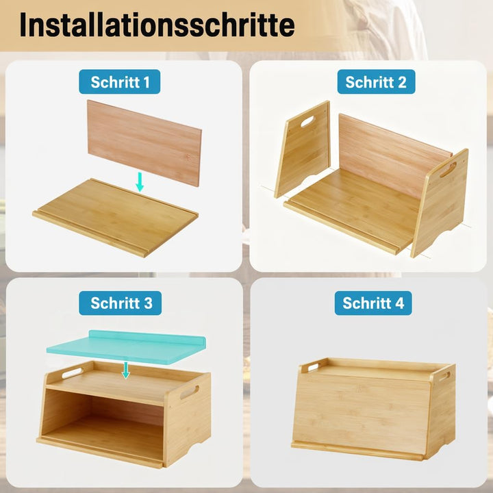 LEMIKKLE Bambus-Brotbox mit Schneidebrett – Brotaufbewahrungsbox, um die Frische der Lebensmittel zu