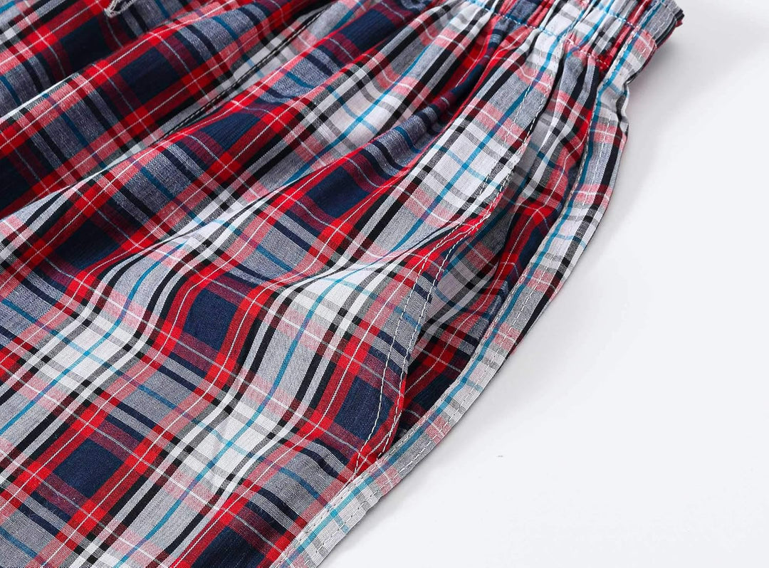 MoFiz Herren Schlafanzughose Baumwolle und Polyester Pyjamahose Lange Karierte Freizeithose Loungeho