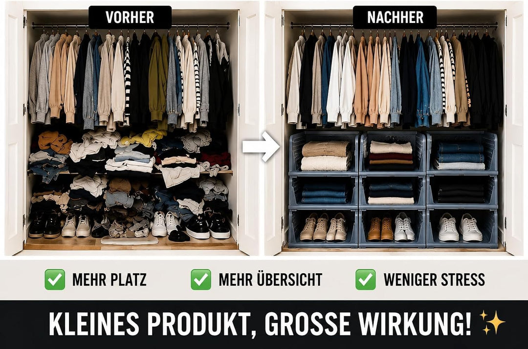 Kleiderschrank Organizer 4er Set – faltbare, stapelbare Aufbewahrungsboxen aus PP Kunststoff für Kle