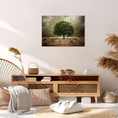 Bilder auf Leinwand Baum Feld Umwelt Leinwandbild mit Rahmen 70x50cm Wandbilder Dekoration Wohnzimme