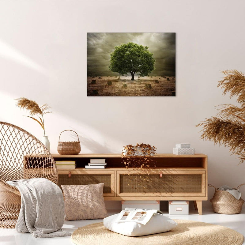 Bilder auf Leinwand Baum Feld Umwelt Leinwandbild mit Rahmen 70x50cm Wandbilder Dekoration Wohnzimme