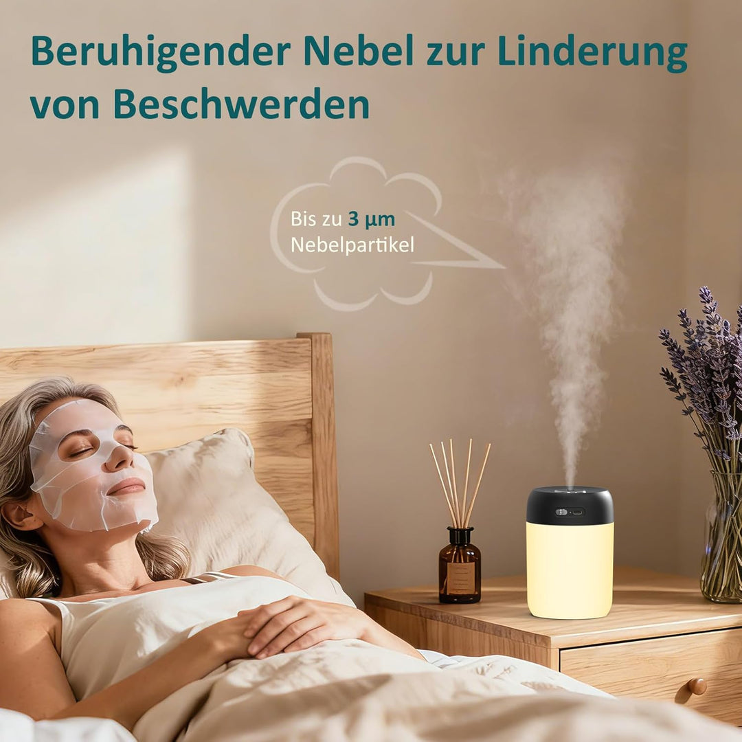 Luftbefeuchter für Schlafzimmer und Kinderzimmer, 650ML Tragbarer Mini Raumbefeuchter, Leiser Tisch