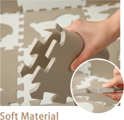 Puzzlematte Baby Kinder Puzzlematten Schadstofffrei Spielmatte Beige Krabbelmatte Tiere Eva Schaumst
