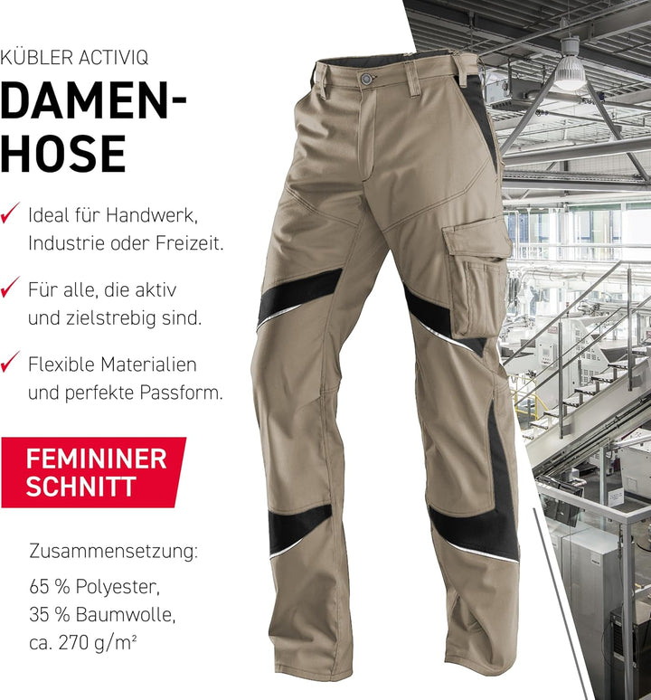 KÜBLER Workwear KÜBLER ACTIVIQ Damen-Arbeitshose beige, Grösse 42, Damen-Damen-Arbeitshose aus Misch
