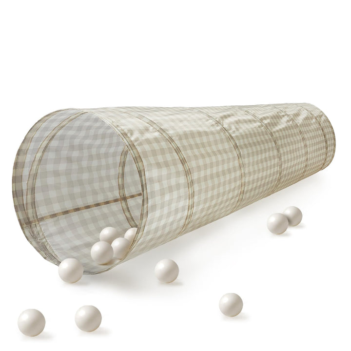 3 Sprouts - Krabbeltunnel für Kinder ab 1 Jahr – Spieltunnel Indoor & Outdoor - Gingham Beigefarbene