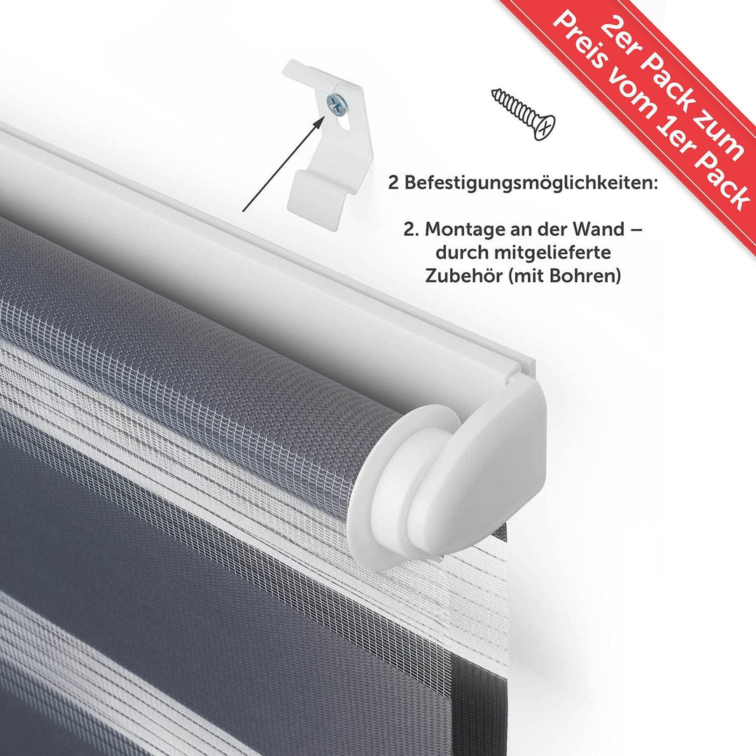 Blumtal 2er-Set Doppelrollo 85 x 130-155cm -  Klemmfix Rollo, Rollos für Fenster ohne Bohren, Klemmr