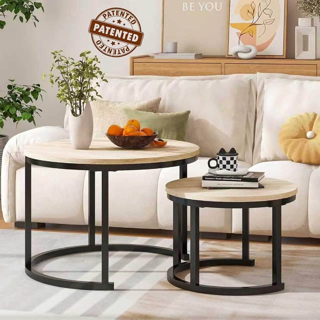 Couchtisch Rund, 2er Set Sofa Couchtisch Industrial Style, verschachtelte Beistelltische aus Metall