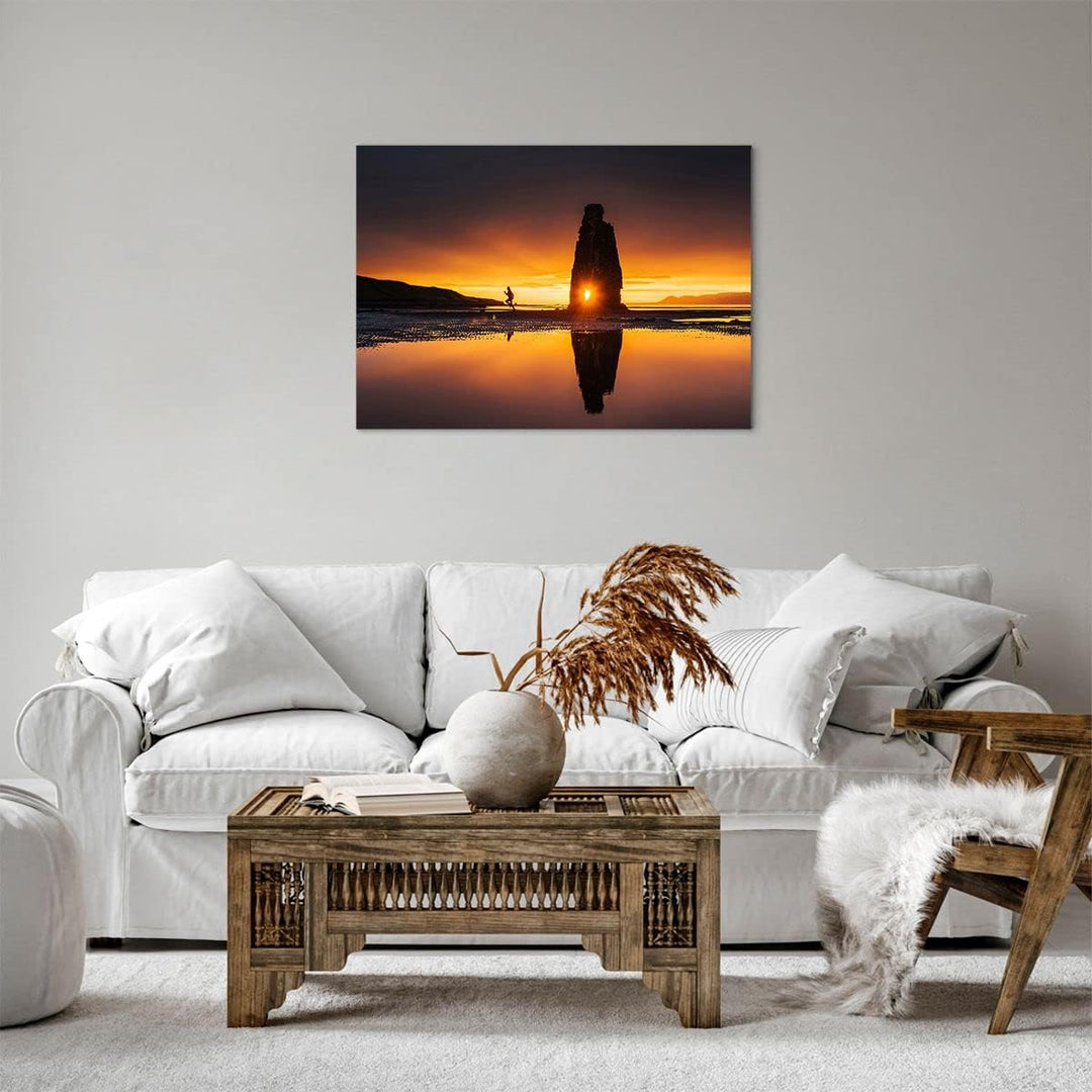 Bilder auf Leinwand Meer Felsen Wasser Leinwandbild mit Rahmen 70x50cm Wandbilder Dekoration Wohnzim