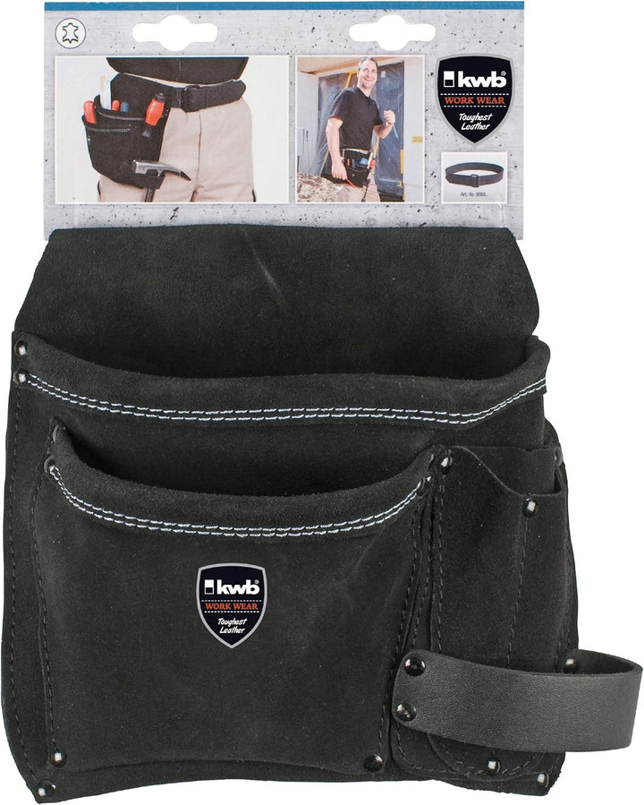 kwb Werkzeug-Gürteltasche aus robustem Rindsspaltleder - Praktischer Werkzeughalter mit grossen und