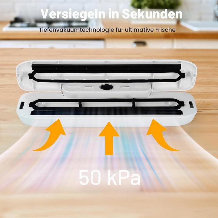 Profi Vakuumiergerät, Vakuumierer für Lebensmittel mit 30 Beuteln, Heiss- & Vakuumversiegelung, Plat