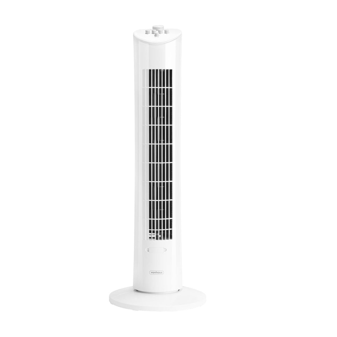 VonHaus Turmventilator 80 cm Weiss, 70° Oszillierender Standventilator mit 2-H Timer, 3 Geschwindigk