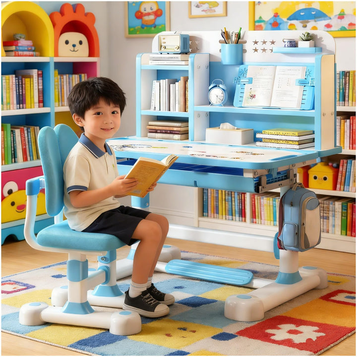 Funktionales Schreibtisch- und Stuhl-Set für Kinder, ergonomisch, höhenverstellbar, für Schule, Stud
