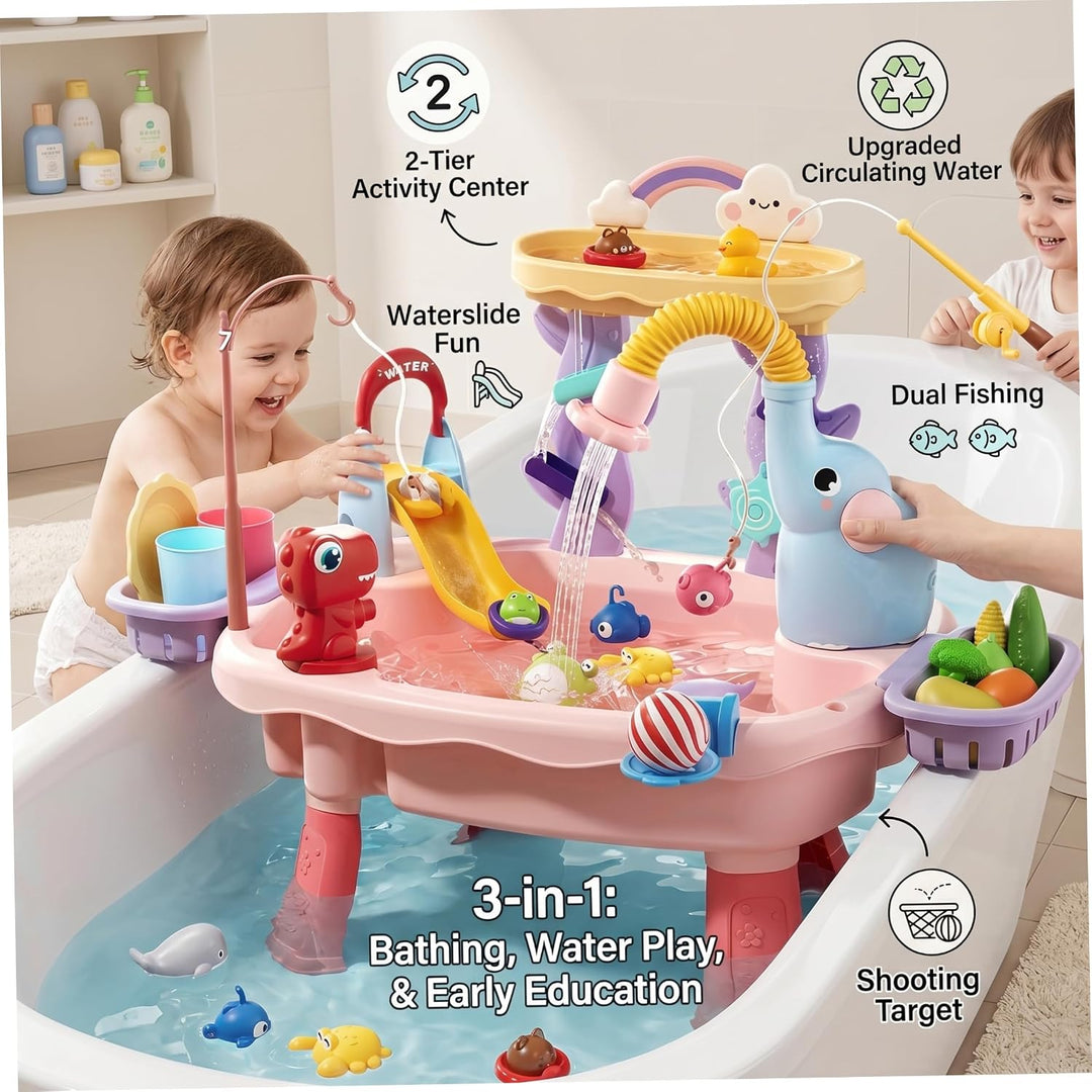 Wasserspieltisch Doppelschichtiger Wassertisch für Kinder mit Umlaufrutsche und sensorischem Angelsp