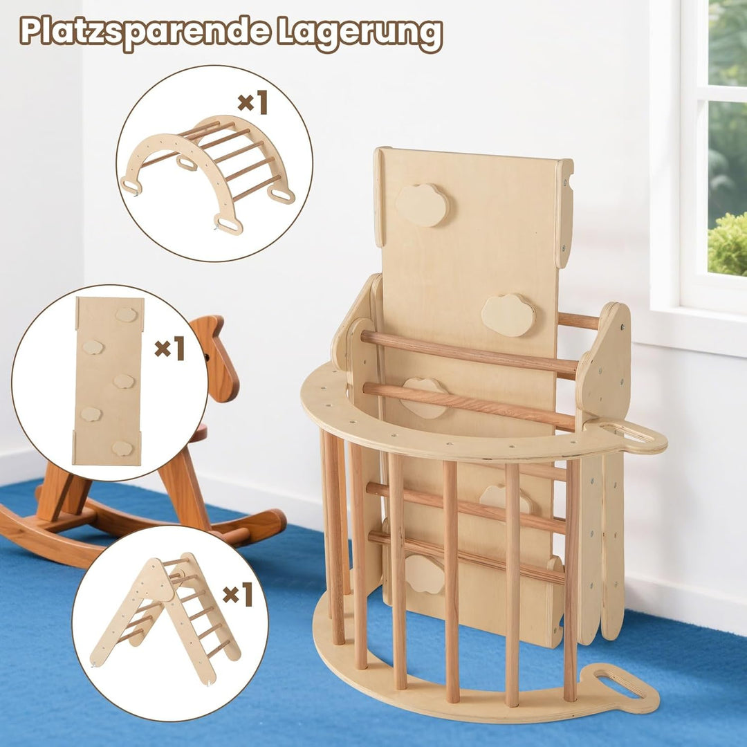DREAMADE Montessori Kletterdreieck mit Kletterbogen und Rutsche, Holzdreieck für Kleinkinder ab 1 Ja