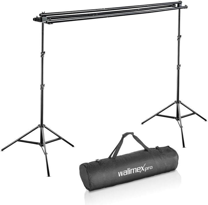 Walimex pro 3-fach Hintergrundsystem 145-290cm I für bis zu 3 Leinwände aus Papier & Stoff I stabile