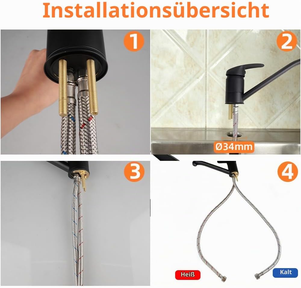Küchenarmatur Wasserhahn Küche Schwarz mit Einhebelmischer Schwarz Schwarz (Neues Upgrade), Schwarz